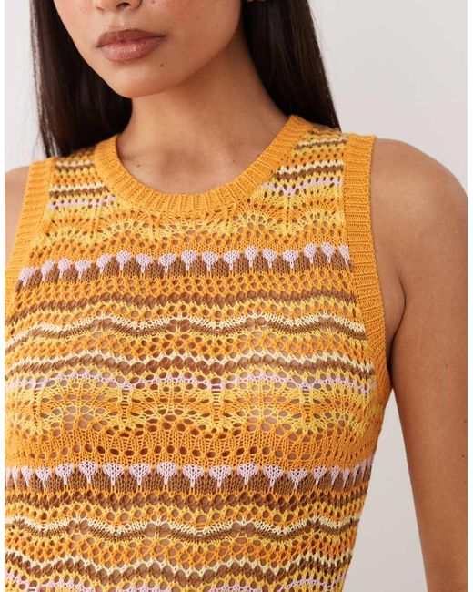 Kiwi & Co Orange Walking On Sunshine Crochet High Neck Sleeveless Mini Beach Dress