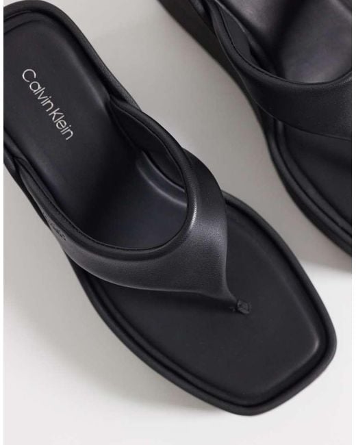 Calvin Klein Black Jeans Leather Thong Wedge Sandal