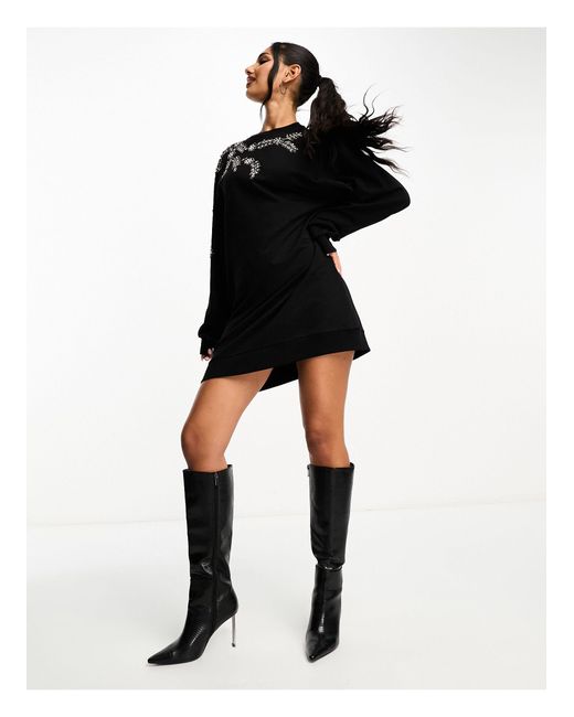 ASOS Oversized Sweatshirt Dress With Embellishment Detail in Black | Lyst UK