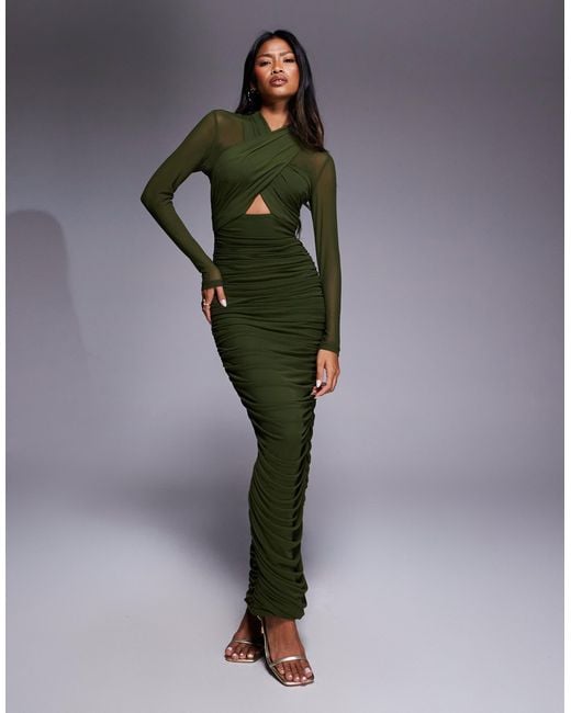 Bardot Aliyah Wrap Mesh Midi Dress in Green | Lyst