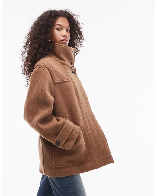 ARKET Brown Funnel Neck Duffel Jacket With Overlay Yoke Detail And Front Patch Pockets
