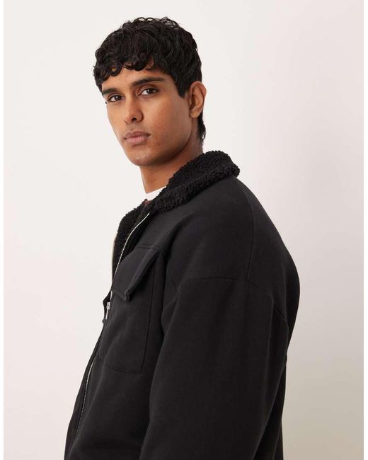ASOS Black Relaxed Zip-through With Borg Lining for men