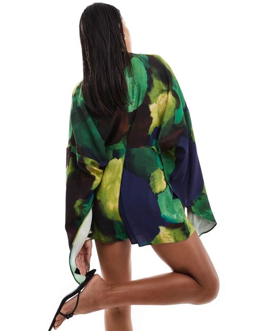 ASOS Green Batwing Overlay Playsuit