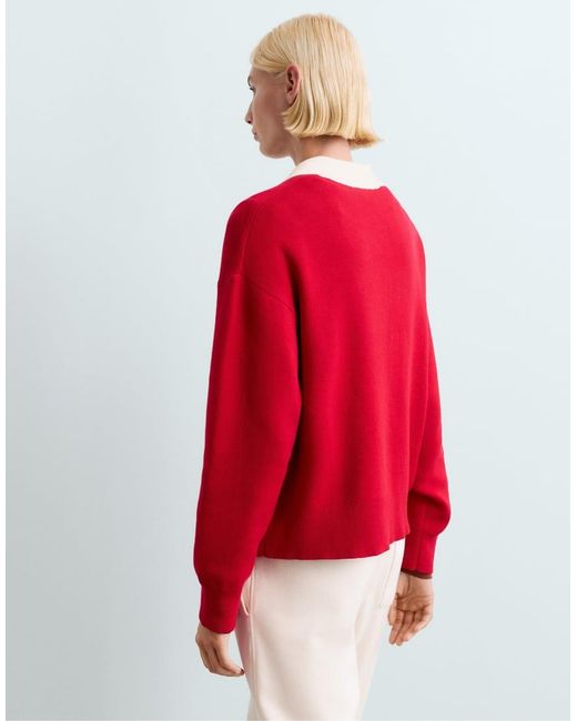 Oysho Red Contrast Knit Polo Jumper