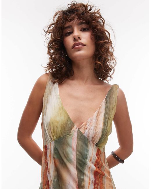 TOPSHOP Multicolor Crinkle Mesh Print V Neck Flippy Mini Dress