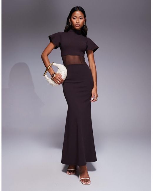 Robe longue en imitation néoprène avec détail corset à surpiqûres - chocolat ASOS en coloris Purple