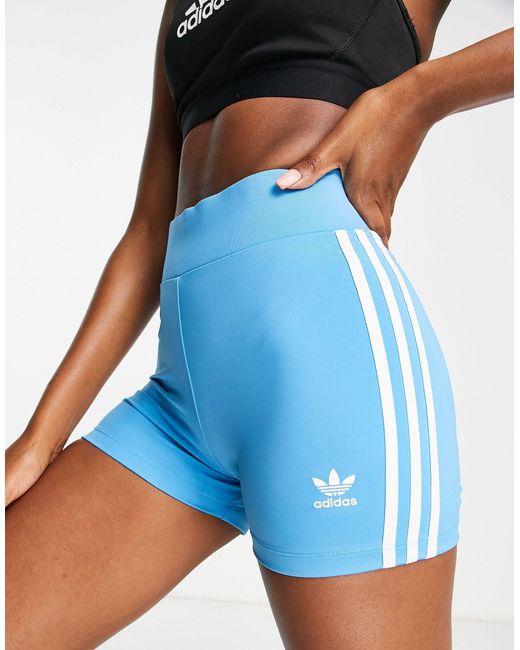 adidas Originals Adicolor Three Stripe Booty Shorts in Blue | Lyst