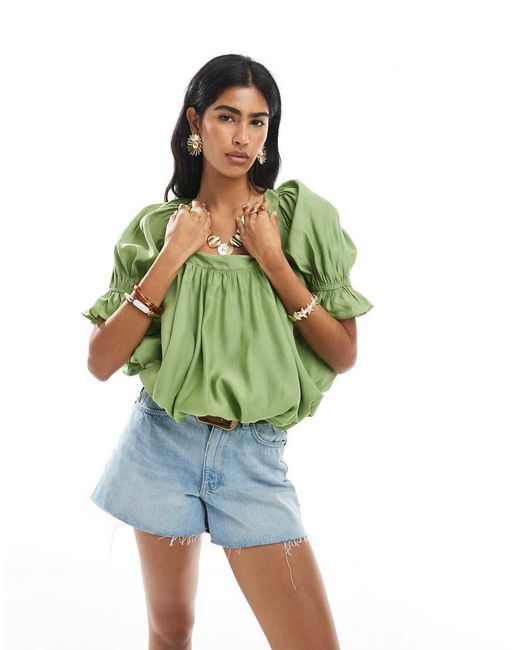 Blusa Verde Con Maniche A Sbuffo E Scollo Squadrato di ASOS in Green