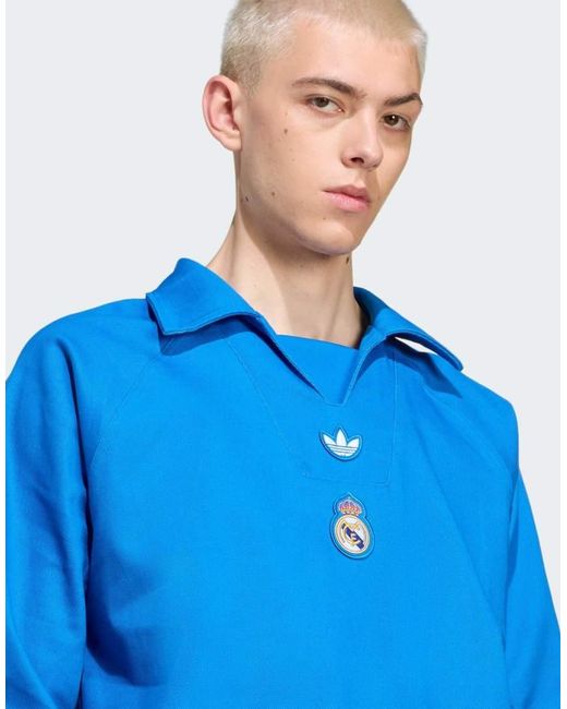 Adidas Originals Blue Real Madrid Terrace Icons Drill Top for men