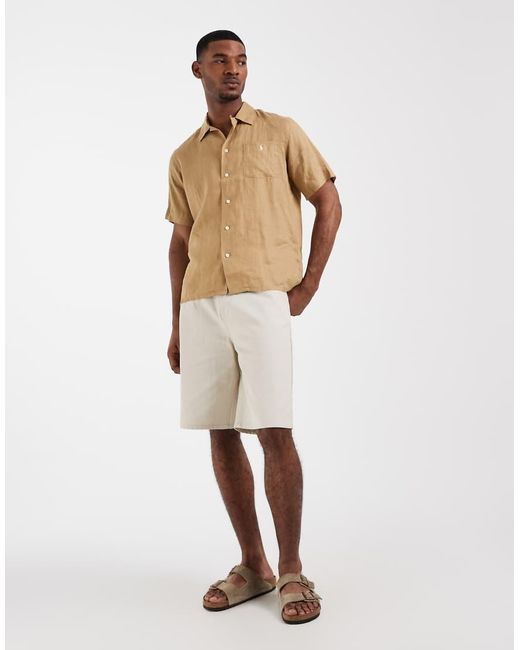 Polo Ralph Lauren Natural Icon Logo Short Sleeve Linen Shirt for men