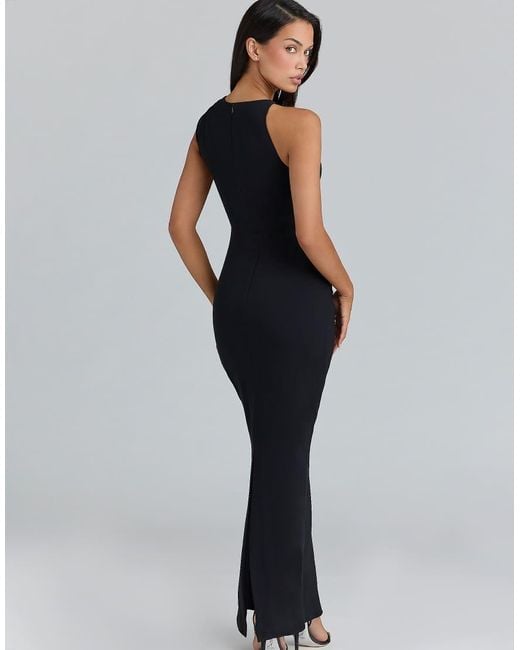 House Of Cb Blue Keoni Asymmetric Draped Maxi Dress