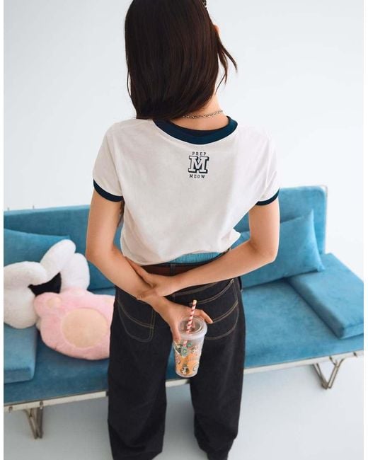 Bershka Blue Mofusand Print Short Sleeve T-shirt