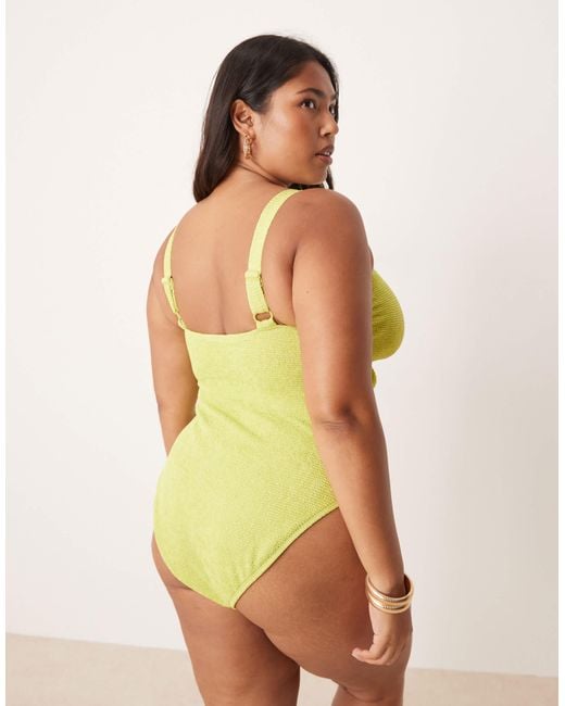 ASOS Green Asos Design Curve Bella Textured Swimsuit With Beaded Ring Detail