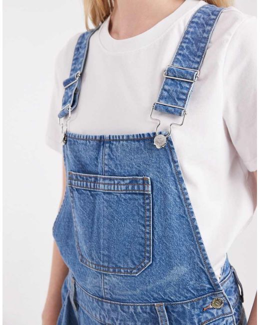 Miss Selfridge Blue Barrel Leg Dungaree