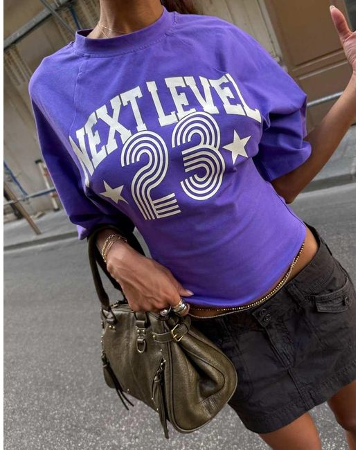 Bershka Purple Corset-effect Print T-shirt