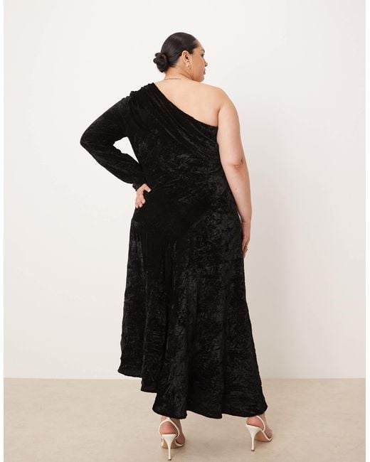 ASOS Asos Design Curve Velvet Asymmetric Draped Maxi Dress in Black | Lyst