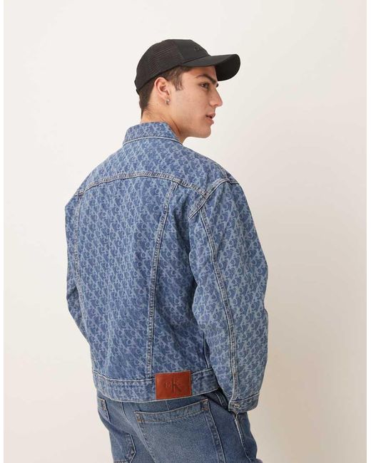 Calvin Klein Blue 90s All Over Print Denim Jacket for men