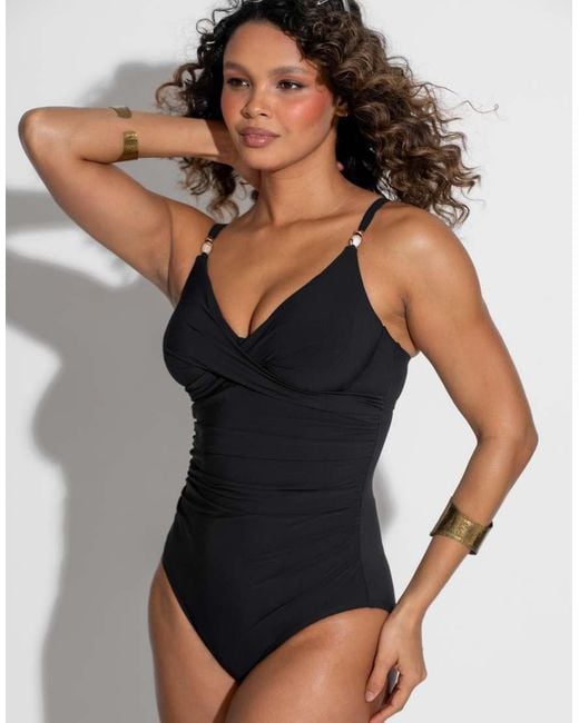 Pour Moi Black Tulum Luxe Matte Non-Padded Underwired Twist Front Control Swimsuit