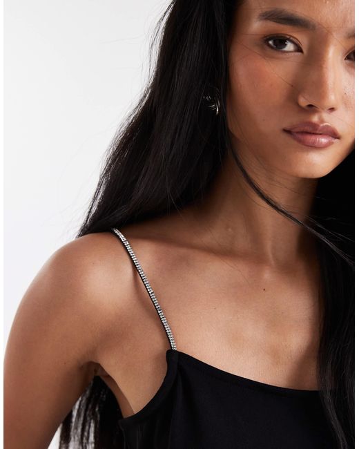 Vero Moda Black Slinky Jersey Midi Dress With Diamante Embellished Cami Straps