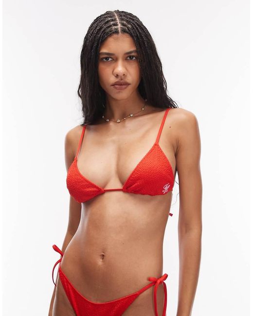 Tommy Hilfiger Red Resort Crinkle Triangle Bikini Top
