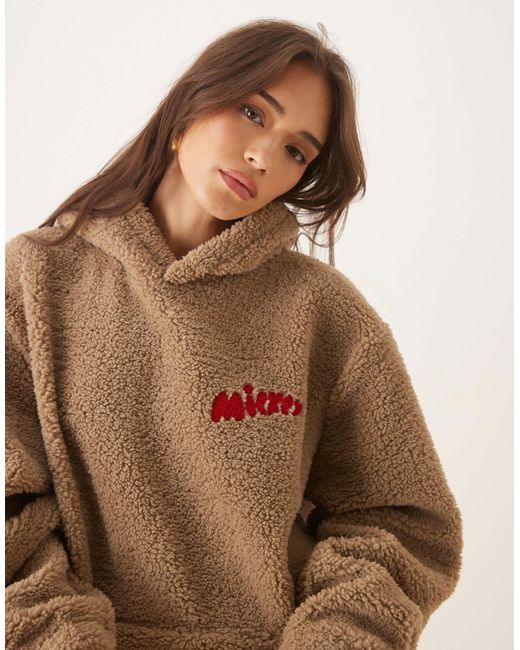ASOS Brown Disney Oversized Borg Hoodie With Mickey Mouse Print
