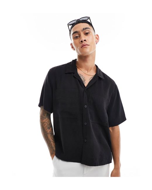 Bershka Black Premium Pocket Shirt for men