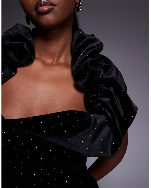 ASOS Black Premium Velvet Embellished Mini Dress With Neck Detail