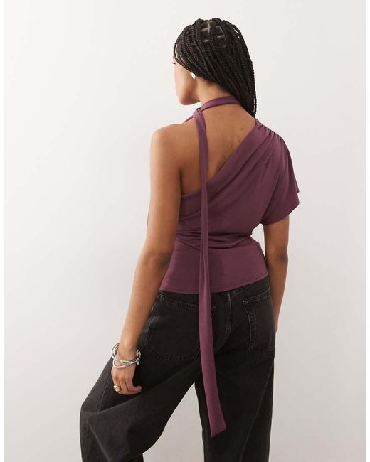 Reclaimed Vintage Purple One Shoulder Top With Ruching Detail And Scarf
