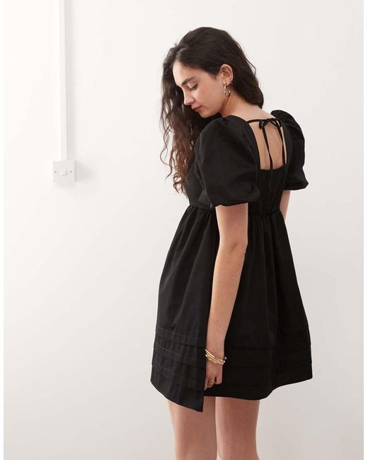 Reclaimed Vintage Natural Smock Babydoll Mini Dress With Pintuck Details