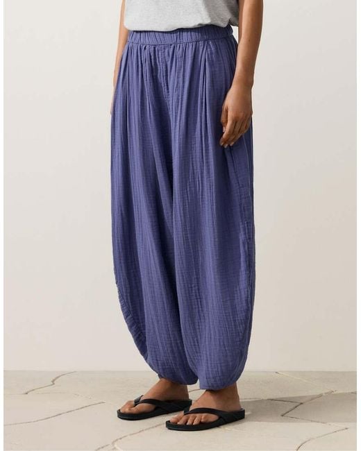 Oysho Blue 100% Cotton Balloon Trousers