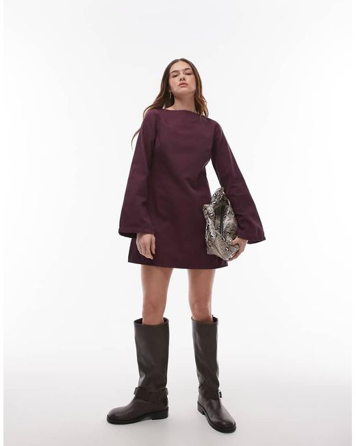 Vestido Vaquero De Manga Larga Con Cuello Barco De TOPSHOP de color Purple
