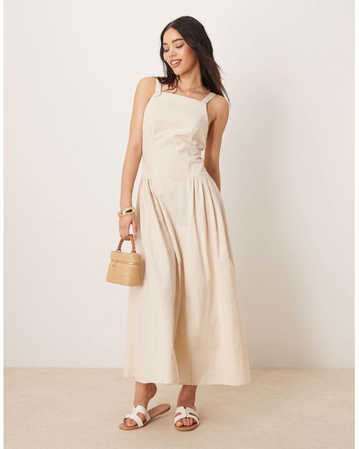 Robe mi-longue à encolure carrée et taille basse - avoine ASOS en coloris Natural