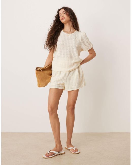 Vila Natural Textured Puff Sleeve T-Shirt Co-Ord