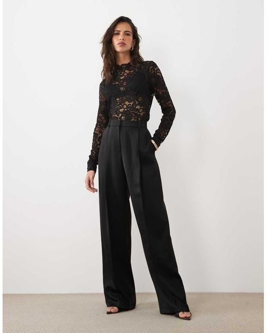 Y.A.S Black Long Sleeve High Neck Floral Lace Top