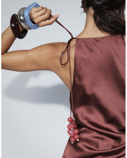 ASOS Red High Neck Grape Beading Top