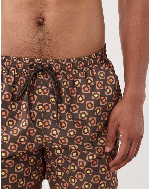 South Beach Brown Geo Print Swim Shorts for men