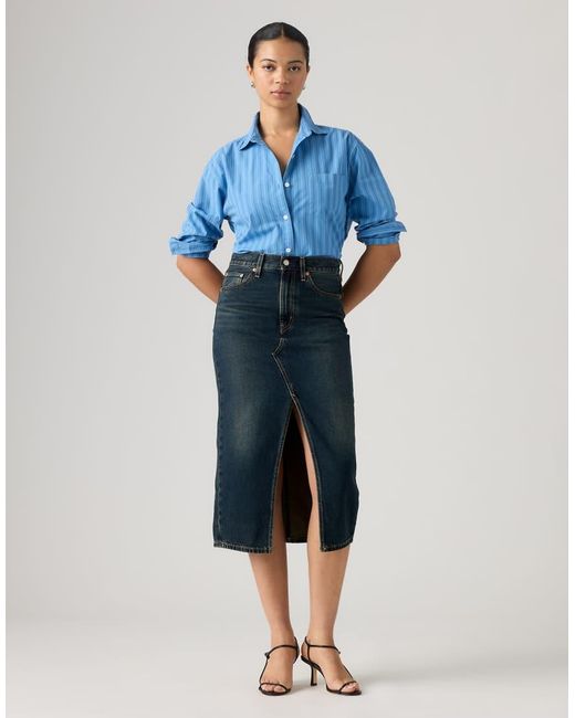 Levi's Blue Deconstructed Slit Midi Skirt