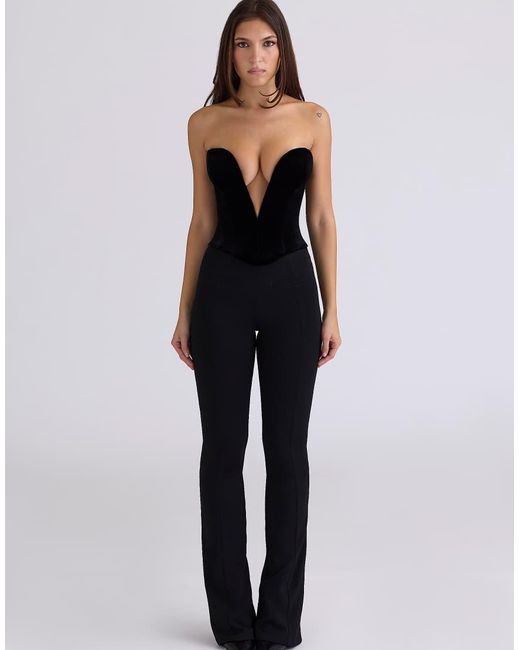 House Of Cb Black Vienne Velvet Deep Plunge Corset Top