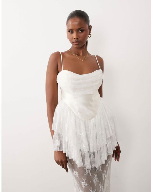 ASOS Premium Bridal Satin Corset Lace Mix Maxi Dress in Natural | Lyst