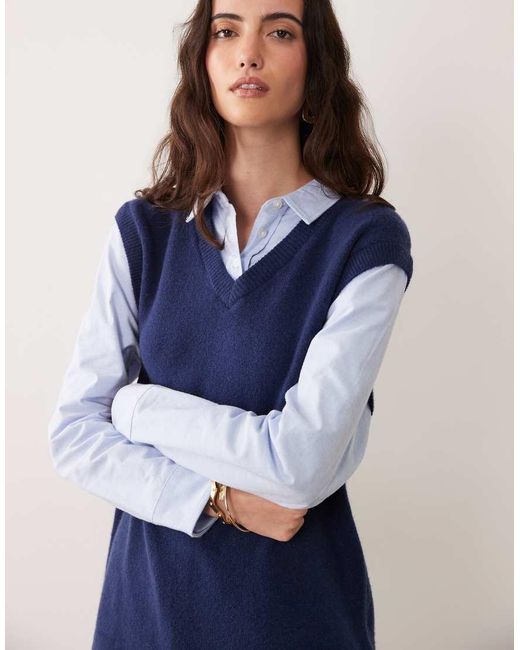 Abercrombie & Fitch Blue Oversized Shirt With Knitted Vest Overlay
