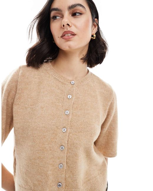 ASOS Natural – strickjacke im mokka mit halblangen ärmeln