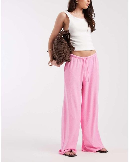 ASOS Pink Textured Knit Wide Leg Pants
