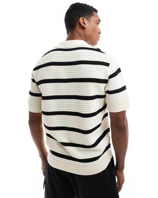 Bershka White Textured Stripe Polo Shirt for men