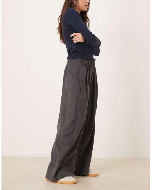 Free People Blue Days End Linen Pull On Trouser