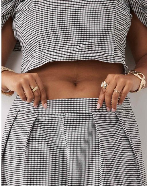ASOS Gray Curve Gingham Balloon Pants With Tie Cuff - Part Of A Set