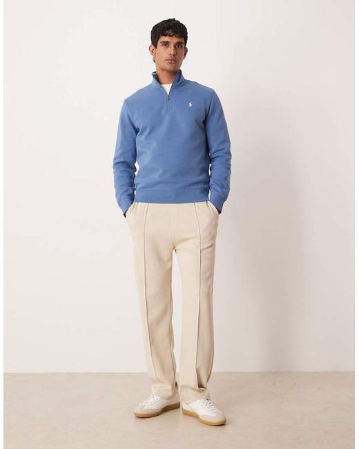 Polo Ralph Lauren Blue Icon Logo Double Knit Jersey Quarter Zip Sweatshirt for men