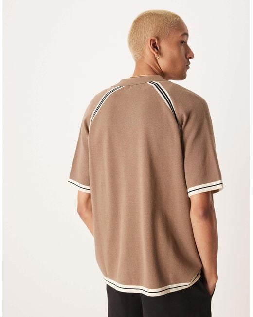 ASOS Natural Relaxed Knitted Button Through Polo for men