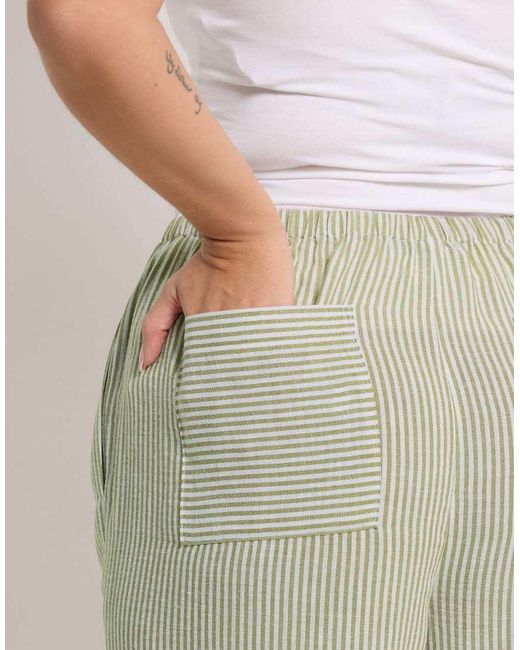 Yours Clothing Natural Stripe Linen Look Cropped Trousers