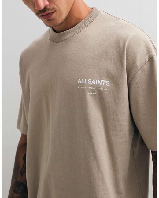 AllSaints Gray Backstage Short Sleeve Graphic Logo T-shirt With Back Print for men