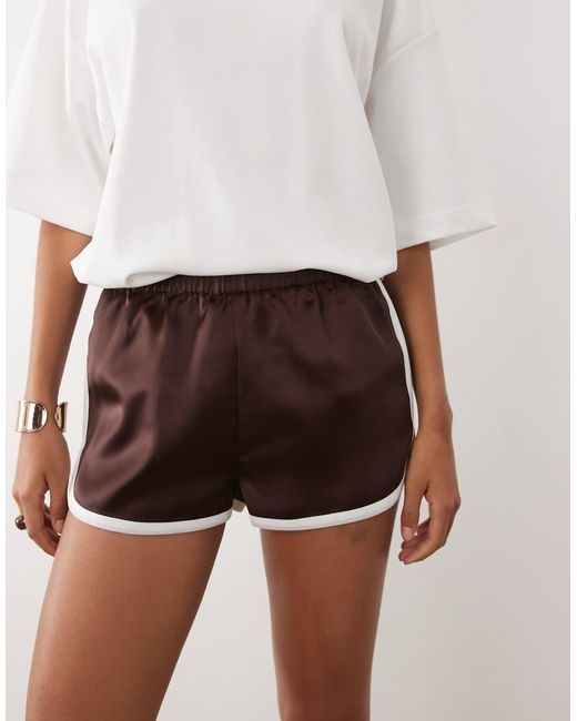 ASOS White Contrast Seam Satin Runner Shorts